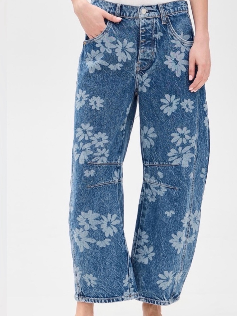 Free People Blue Floral Wide-Leg Denim Jeans